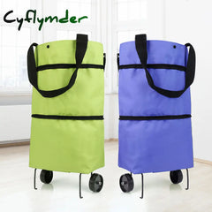 Cyflymder Folding Shopping Pull Cart Trolley Bag With Wheels Foldable Bags Reusable Grocery Food