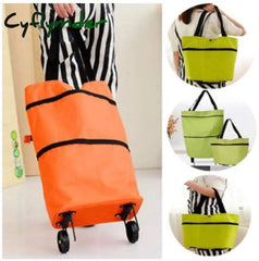 Cyflymder Folding Shopping Pull Cart Trolley Bag With Wheels Foldable Bags Reusable Grocery Food