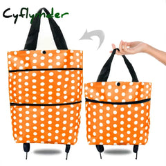 Cyflymder Folding Shopping Pull Cart Trolley Bag With Wheels Foldable Bags Reusable Grocery Food