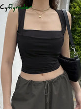 Cyflymder Folds Tanks For Women Solid Elegant Slim Sexy Harajuku Minimalist High Street Y2K Clothes