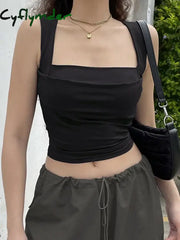 Cyflymder Folds Tanks For Women Solid Elegant Slim Sexy Harajuku Minimalist High Street Y2K Clothes
