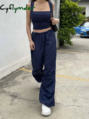 Cyflymder Folds Tanks For Women Solid Elegant Slim Sexy Harajuku Minimalist High Street Y2K Clothes