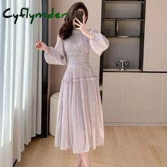Cyflymder French Designer Fashion Women Organza Stand Collar Party Dress Luxury Spring Diamonds