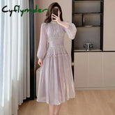 Cyflymder French Designer Fashion Women Organza Stand Collar Party Dress Luxury Spring Diamonds