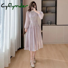Cyflymder French Designer Fashion Women Organza Stand Collar Party Dress Luxury Spring Diamonds