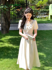 Cyflymder French Elegant Short Sleeve Dress Woman Casual Slim One Piece Korean Fashion Summer Party