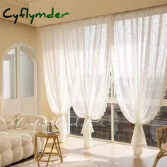 Cyflymder French Lace Curtain White Tulle Window Blinds Living Room Bedroom Supplies Breathable Screen Curtain Wedding