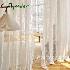 Cyflymder French Lace Curtain White Tulle Window Blinds Living Room Bedroom Supplies Breathable Screen Curtain Wedding