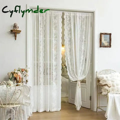 Cyflymder French Lace Curtain White Tulle Window Blinds Living Room Bedroom Supplies Breathable Screen Curtain Wedding