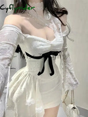Cyflymder French Lace Sexy One Piece Dress Women Autumn Long Sleeve Evening Party Mini Dress Y2k Korean Fashion Design