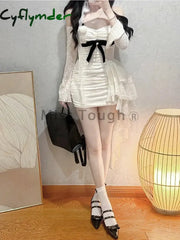 Cyflymder French Lace Sexy One Piece Dress Women Autumn Long Sleeve Evening Party Mini Dress Y2k Korean Fashion Design