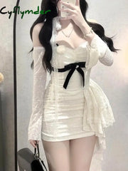 Cyflymder French Lace Sexy One Piece Dress Women Autumn Long Sleeve Evening Party Mini Dress Y2k Korean Fashion Design