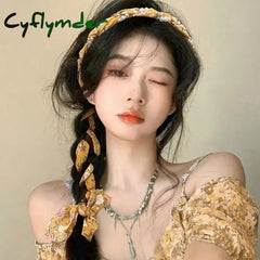 Cyflymder French Pearl Streamer Tied Hair Integrated Headband Girl Premium Braided Hair Braided Hairband Hairpin