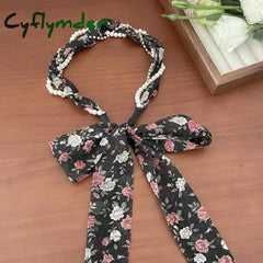 Cyflymder French Pearl Streamer Tied Hair Integrated Headband Girl Premium Braided Hair Braided Hairband Hairpin