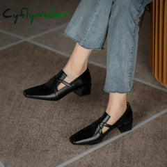 Cyflymder French Retro Shoes Slip-On Women Fashion Spring/Autumn Shallow Pumps Square Toe Thick