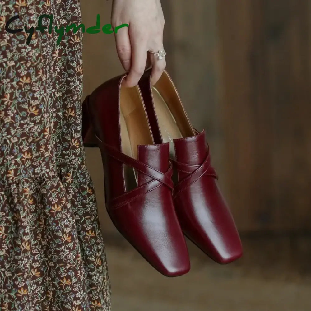 French Retro Shoes Slip-On Women Shoes Fashion Spring/Autumn Shallow Women Pumps Square Toe Thick Heel Shoes Woman Handmade