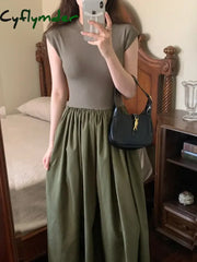 Cyflymder French Style Black Elegant O-neck Sleeveless Women’s Dresses Slim Waist Ruffles Female Maxi Dress Summer