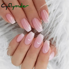 Cyflymder French Sweet Style Rhinestone Fake Nails Medium Length False Nail Women Fashion Acrylic