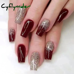 Cyflymder French Sweet Style Rhinestone Fake Nails Medium Length False Nail Women Fashion Acrylic