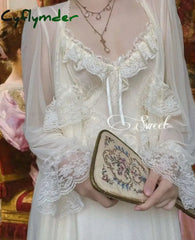 Cyflymder French Sweet Vintage Fairy Dress Women Autumn Lace Sexy Casual Korean Female Court