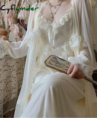 Cyflymder French Sweet Vintage Fairy Dress Women Autumn Lace Sexy Casual Korean Dress Female Court Chiffon Elegant Long