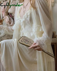 Cyflymder French Sweet Vintage Fairy Dress Women Autumn Lace Sexy Casual Korean Dress Female Court Chiffon Elegant Long