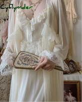 Cyflymder French Sweet Vintage Fairy Dress Women Autumn Lace Sexy Casual Korean Dress Female Court Chiffon Elegant Long