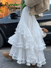 Cyflymder French White Sweet Lace Princess Skirt Women New Elegant High Waisted Slim Midi Skirts Korean Fashion