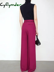 Cyflymder- Full Length String Decor Pleated Wide Leg Pants