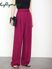Cyflymder- Full Length String Decor Pleated Wide Leg Pants