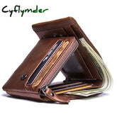 Cyflymder Genuine Crazy Horse Leather Men Wallets Vintage Trifold Wallet Zip Coin Pocket Purse