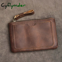 Cyflymder Genuine Leather Coin Purse for Men Women Mini Zipper Wallet Small Money Pocket Bag Female Money Wallets Men