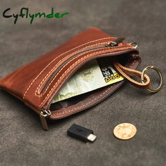 Cyflymder Genuine Leather Coin Purse for Men Women Mini Zipper Wallet Small Money Pocket Bag Female Money Wallets Men