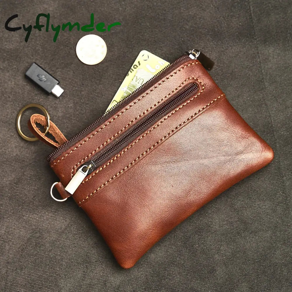Cyflymder Genuine Leather Coin Purse for Men Women Mini Zipper Wallet Small Money Pocket Bag Female Money Wallets Men