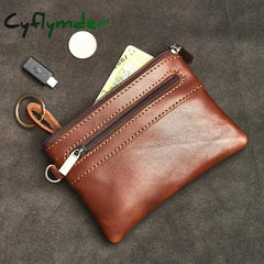 Cyflymder Genuine Leather Coin Purse for Men Women Mini Zipper Wallet Small Money Pocket Bag Female Money Wallets Men