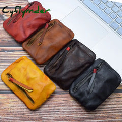 Cyflymder Genuine Leather Coin Purse Men Vintage Original Leather Handmade Small Mini Wallet Card Holder Money Bag