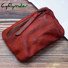 Cyflymder Genuine Leather Coin Purse Men Vintage Original Leather Handmade Small Mini Wallet Card Holder Money Bag