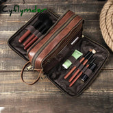 Genuine Leather Cosmetic Bag Men Women Makeup Portable Wash Shower Case Waterproof Clutch Travel Toiletry Groomsmen Gift