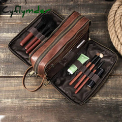 Genuine Leather Cosmetic Bag Men Women Makeup Portable Wash Shower Case Waterproof Clutch Travel Toiletry Groomsmen Gift