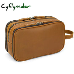 Cyflymder Genuine Leather Cosmetic Bag Men Women Makeup Portable Wash Shower Case Waterproof Clutch