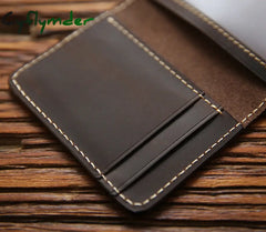 Cyflymder Genuine Leather Credit Card Holder For Men Vintage Short Handmade Bifold Slim Small Man