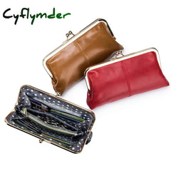 Cyflymder Genuine Leather Long Clutch Wallet Clip Bags Vintage Coin Purse Card Holder Key Lipstick