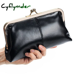 Cyflymder Genuine Leather Long Clutch Wallet Clip Bags Vintage Coin Purse Card Holder Key Lipstick