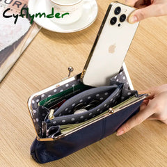 Cyflymder Genuine Leather Long Clutch Wallet Clip Bags Vintage Coin Purse Card Holder Key Lipstick