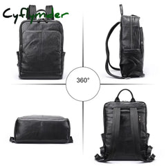 Cyflymder Genuine Leather Men Laptop Backpack Soft Cowhide 14 Inch Bagpack Travel Bag Women