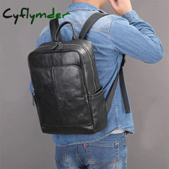 Cyflymder Genuine Leather Men Laptop Backpack Soft Cowhide 14 Inch Bagpack Travel Bag Women