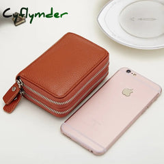 Cyflymder Genuine Leather Men & Women Mini Short Wallet Cow Coin Purse Solid Card Holder Accordion
