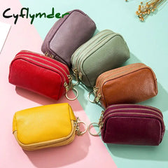 Cyflymder Genuine Leather Mini Pocket Zipper Small Money Bag Female Wallet Women Wallet Purse Short Card Coin Key