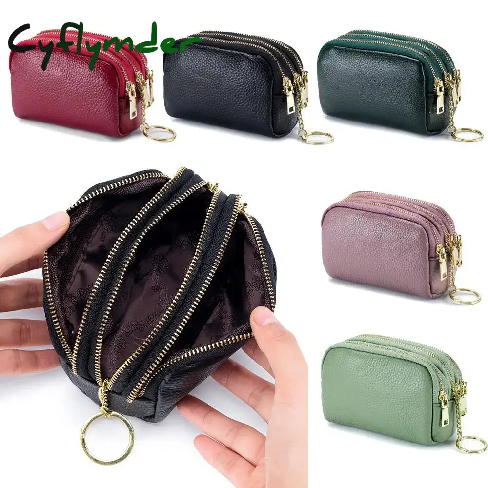 Cyflymder Genuine Leather Mini Pocket Zipper Small Money Bag Female Wallet Women Wallet Purse Short Card Coin Key