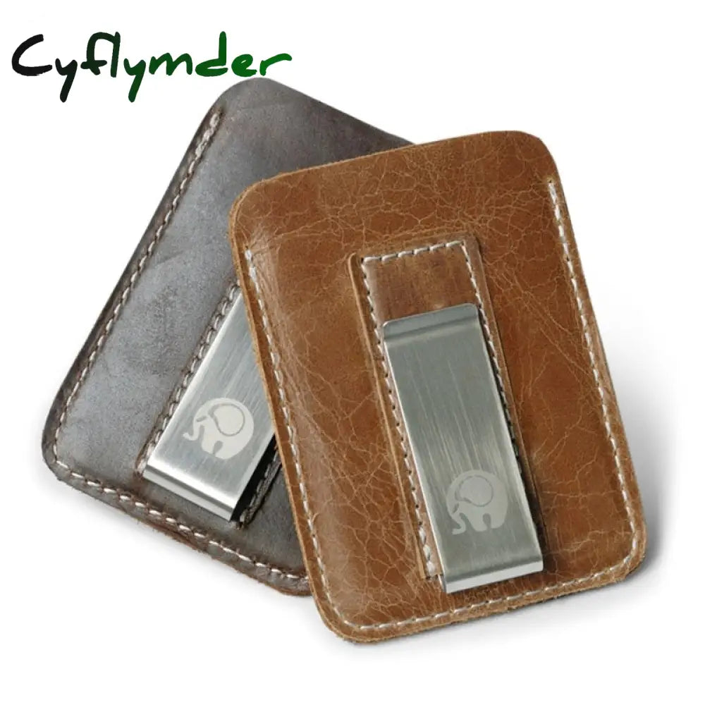 Cyflymder Genuine Leather Money Clip Metal Men Card Pack Slim Bills Cash Clips Clamp For Thin